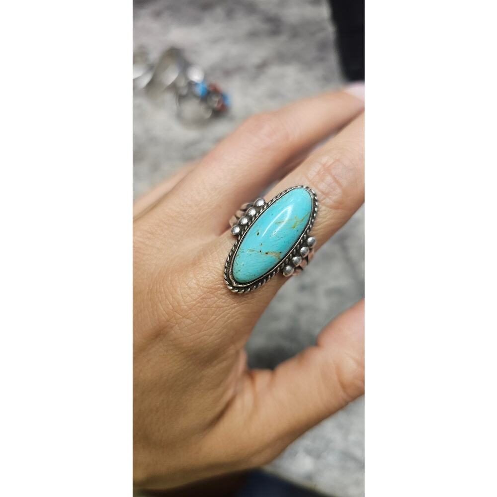 Vintage Navajo Sterling & Sky Blue Turquoise Ring, Size 9 - Picture 5 of 5